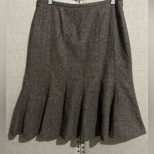 Loft brown flare tweed skirt. Silk wool blend
